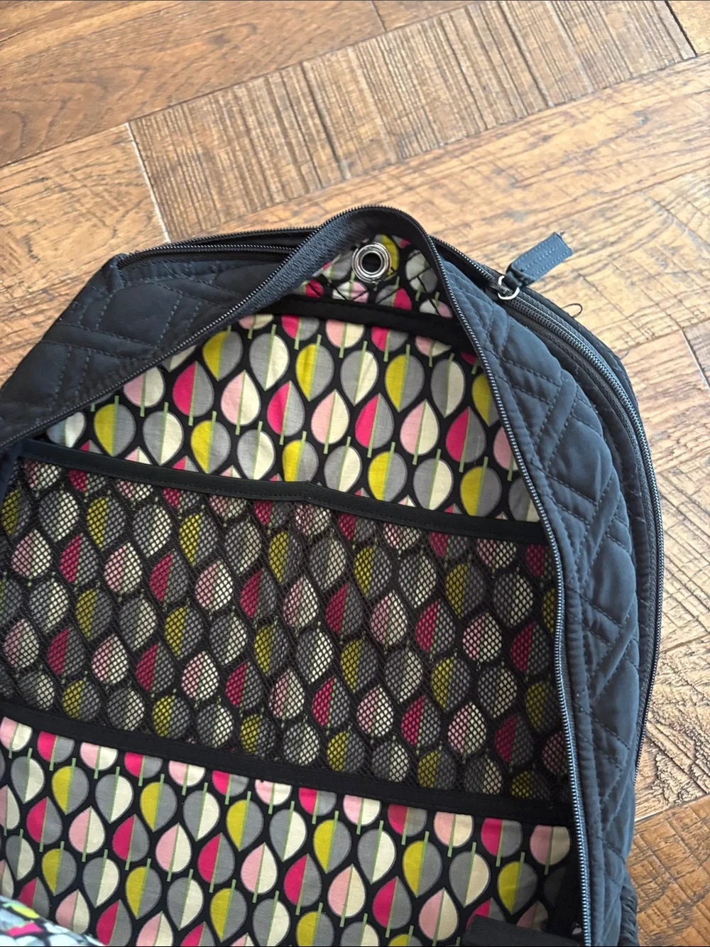 Vera Bradley Quilted Black Backpack with Front Pocket